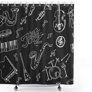 Personality  Hand Drawn Doodle Jazz Seamless Pattern Shower Curtains