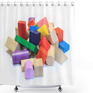 Personality  Stack Of Colorful Wooden Building Blocks On A White Background Shower Curtains