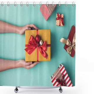 Personality  Hands Holding Christmas Gift Box Shower Curtains