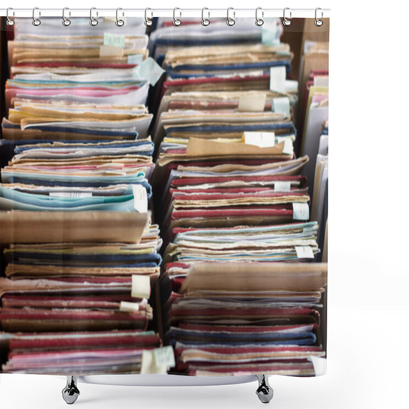 Personality  File Folders In A File Cabinet, Card Catalog In A Library, Close Shower Curtains