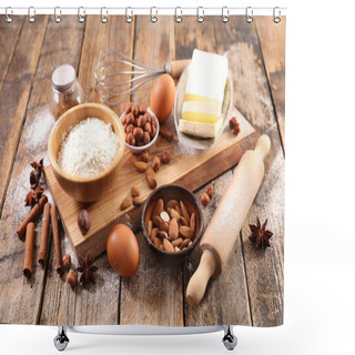Personality  Assorted Baking Ingredients And Kitchen Items On Wooden Table Shower Curtains