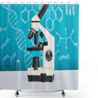 Personality  Microscope On Blue Background With Molecular Structure Shower Curtains