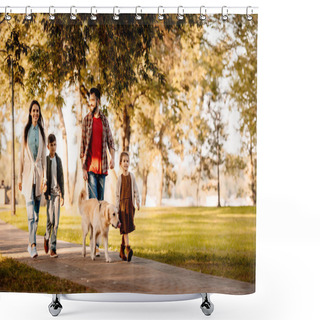 Personality  Family Walking In Park With Dog Shower Curtains