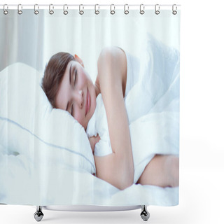 Personality  Beautiful Girl Sleeps In The Bedroom, Lying On Bed Shower Curtains