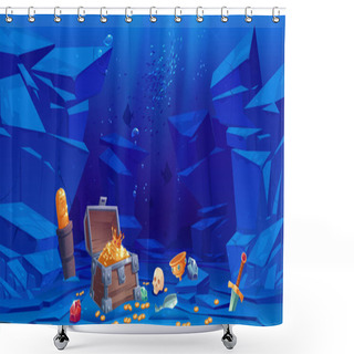 Personality  Treasure On Sea Bottom, Chest With Golden Coins Shower Curtains