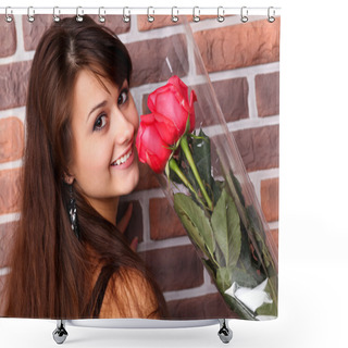 Personality  Romantic Portrait Of A Pretty Teenage Girl With A Gorgeous Bouquet Of Red R Shower Curtains