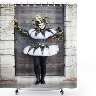 Personality  Dancing Jester In Venice Italy With A Gold Tamberine Shower Curtains