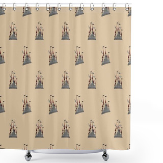 Personality  Colored Background With Different Accessories Shower Curtains