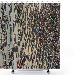 Personality  Aerial Top View Of A Crowd People At The Square. Mass Gathering Of People. Shower Curtains