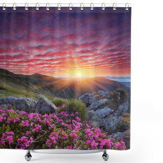 Personality  Dawn With Flowers In The Mountains  Shower Curtains