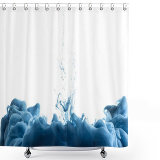 Personality  Close Up View Of Blue Paint Splash In Water, Isolated On White With Copy Space Shower Curtains