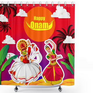 Personality  Vector Illustration Of Happy Onam Festival Background Of Kerala Shower Curtains
