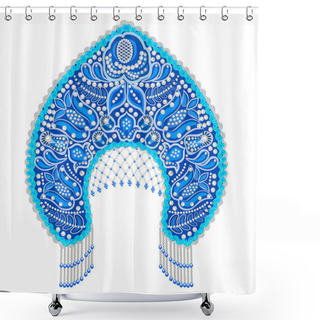 Personality  Stock Illustration Russian National Headdress Kokoshnik With Gold Ornament And Beads Shower Curtains