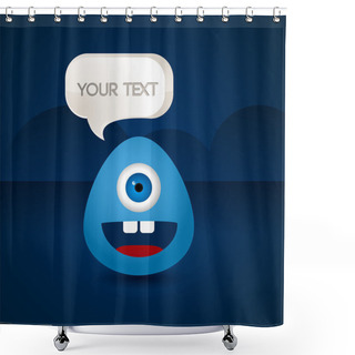 Personality  Blue Creature With A Sign Your Text Shower Curtains