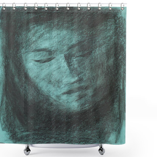 Personality  Hand Drawn Charcoal Drawing Illustrating A Diffuse Human Portrait Shower Curtains