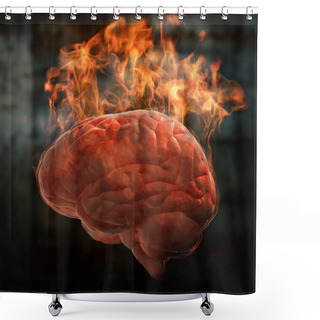Personality  3D Rendering Of A Human Brain's Burning On Fire With Hot Flame Shower Curtains