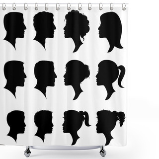 Personality  Vector Set Of Female And Male Adult And Child Cameo Silhouettes Shower Curtains