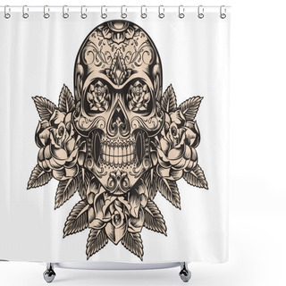Personality  Skull And Roses Sketch Vector Shower Curtains