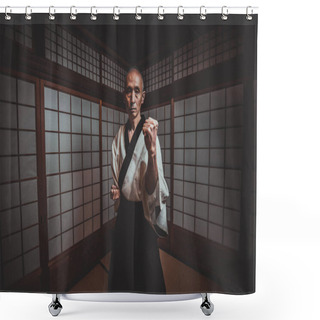 Personality  Senior Martial Art Master In His Dojo Shower Curtains