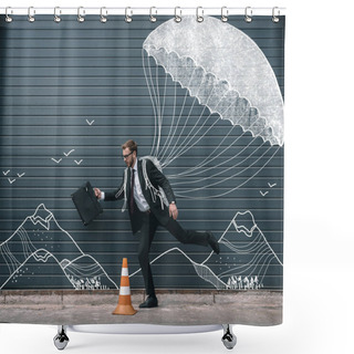 Personality  Businessman Running With Parachute Shower Curtains