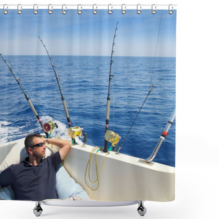 Personality  Sailor Man Fishing Resting In Boat Summer Vacation Shower Curtains