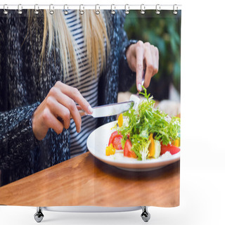Personality  Blonde Woman Eating Healthy Salad Shower Curtains
