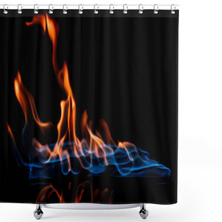 Personality  Close Up View Of Burning Orange And Blue Flame On Black Background Shower Curtains