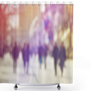 Personality  Crowd Of People Walking On The Street In Bokeh Shower Curtains