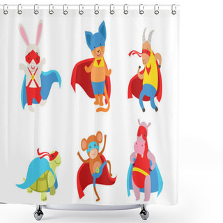 Personality  Funny Animals Dressed As Superheroes. Vector Illustration. Shower Curtains