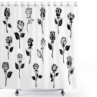 Personality  Black And White Roses Flowers Shower Curtains