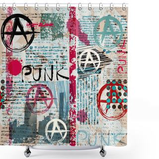Personality  Grunge Newspaper With Word Punk. Shower Curtains