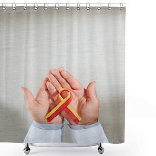 Personality  Cropped Image Of Female Doctor Holding Ribbon, World Hepatitis Day Concept Shower Curtains