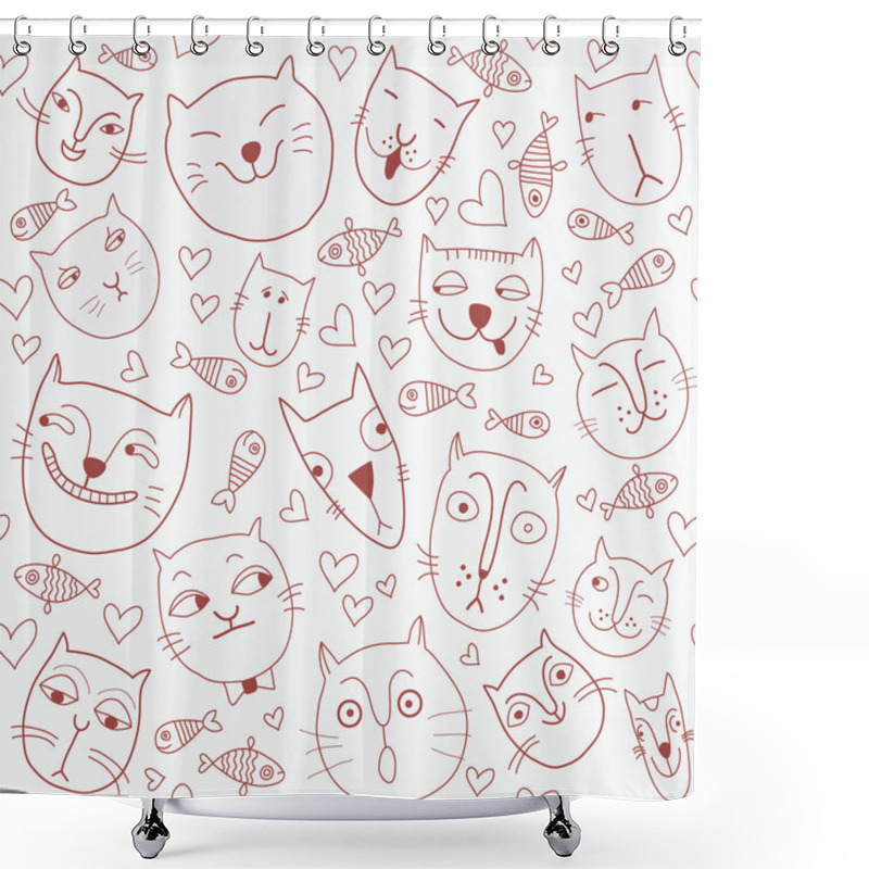 Personality  Seamless Pattern With Cats Shower Curtains