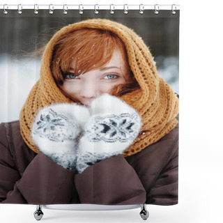 Personality  Young Beautiful Woman In Winter Shower Curtains