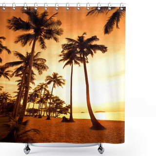 Personality  Coconut Palms On Sand Beach In Tropic On Shower Curtains