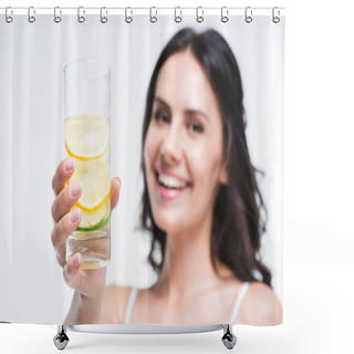 Personality  Woman Holding Glass Of Water With Lemon Shower Curtains