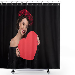 Personality  Woman Holding Heart Shower Curtains