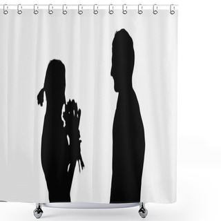 Personality  Black Shadows Of Woman With Flowers Near Man Isolated On White Shower Curtains