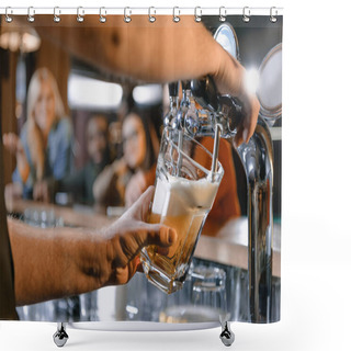 Personality  Cropped Image Of Barman Pouring Beer In Glass At Bar Shower Curtains