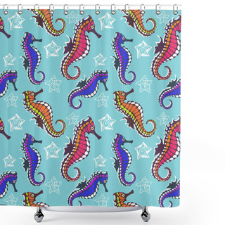 Personality  Seahorse Seamless Pattern, Vector Shower Curtains