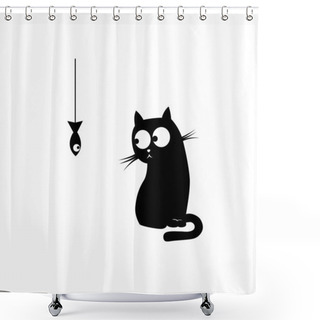 Personality  Black Cat And Fish Shower Curtains
