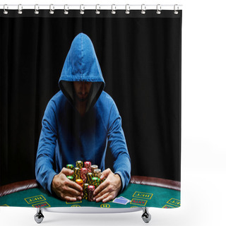 Personality  Poker Player Taking Poker Chips After Winning Shower Curtains