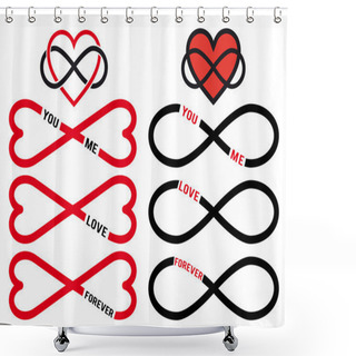 Personality  Never Ending Love, Red Infinity Hearts, Vector Set Shower Curtains