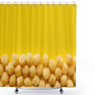 Personality  Flat Lay Of Puffed And Tasty Cheese Pops On Yellow Shower Curtains