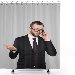 Personality  Young Businessman Talking On Phone  Shower Curtains