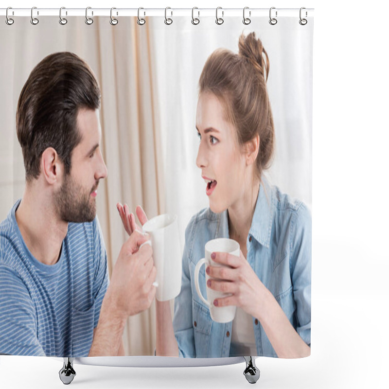 Personality  Couple drinking tea shower curtains