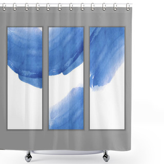 Personality  Blue Abstract Design. Ink Paint On Brochure, Color Element. Grunge Banner Paints. Simple Composition. Liquid Ink. Background For Banner, Card, Poster, Identity, Web Design. Shower Curtains