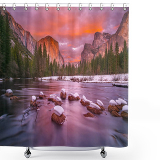 Personality  Yosemite National Park At Dusk With Snow Caps Shower Curtains