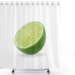 Personality  Half With Slice Of Fresh Green Lime Isolated On White Background. Shower Curtains