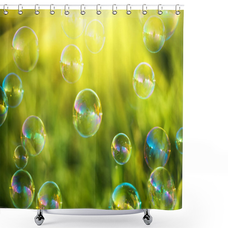 Personality  Air Bubbles On Grass Background Shower Curtains